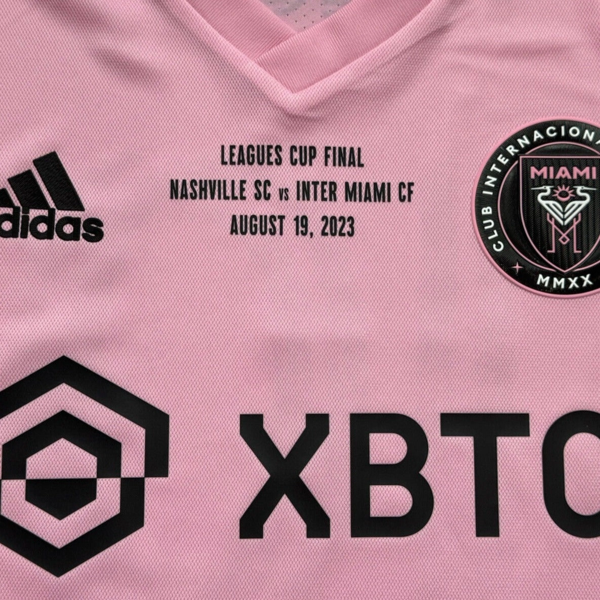 adidas Authentic Inter Miami Lionel Messi Home Jersey 22/23 w/ Leagues Cup Final   Match Details (True Pink/Black)