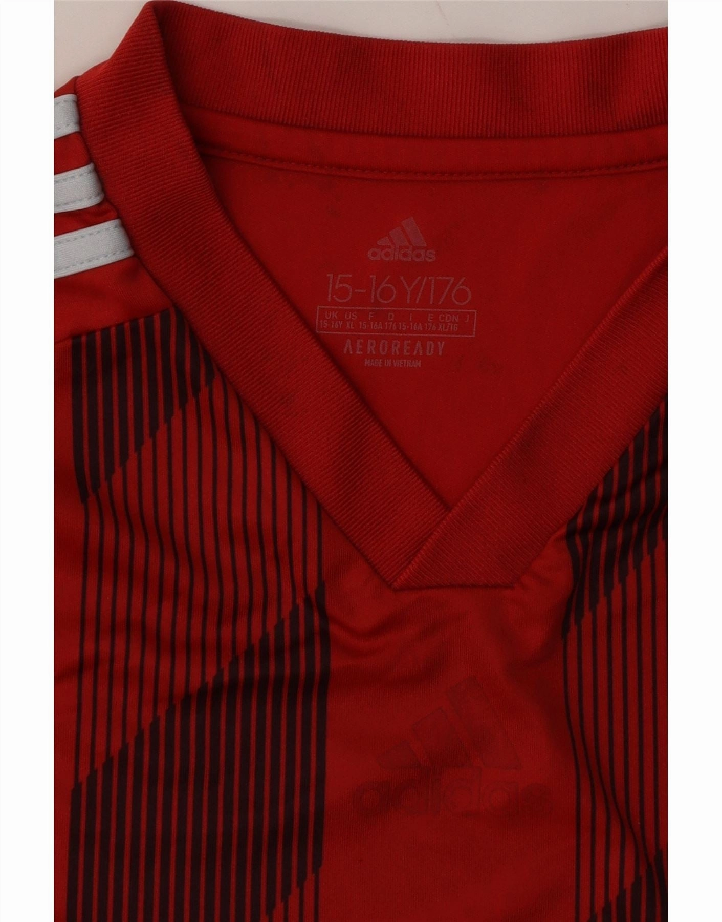 ADIDAS Boys Aeroready T-Shirt Top 15-16 Years Red Striped Polyester