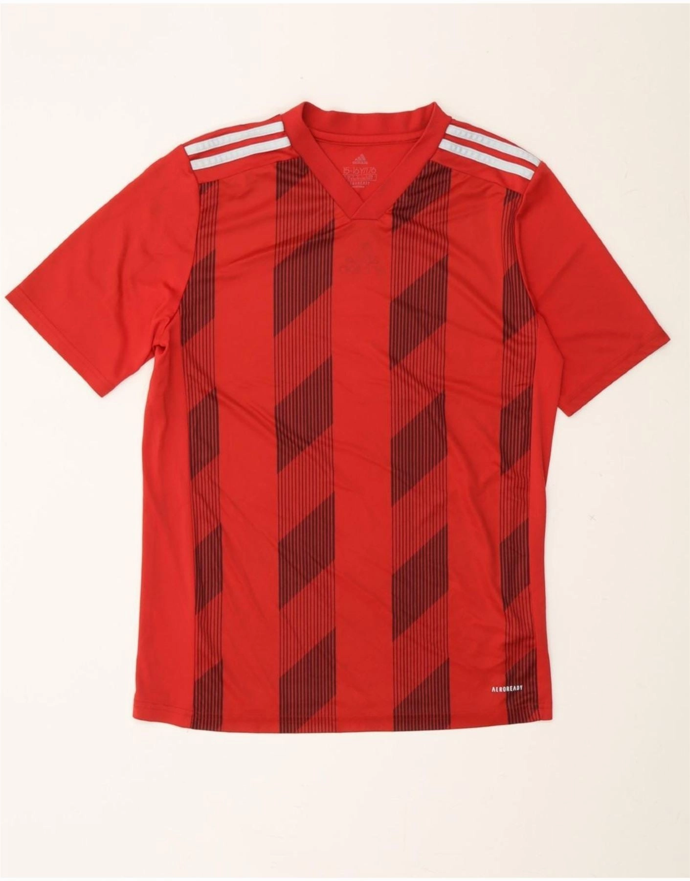 ADIDAS Boys Aeroready T-Shirt Top 15-16 Years Red Striped Polyester