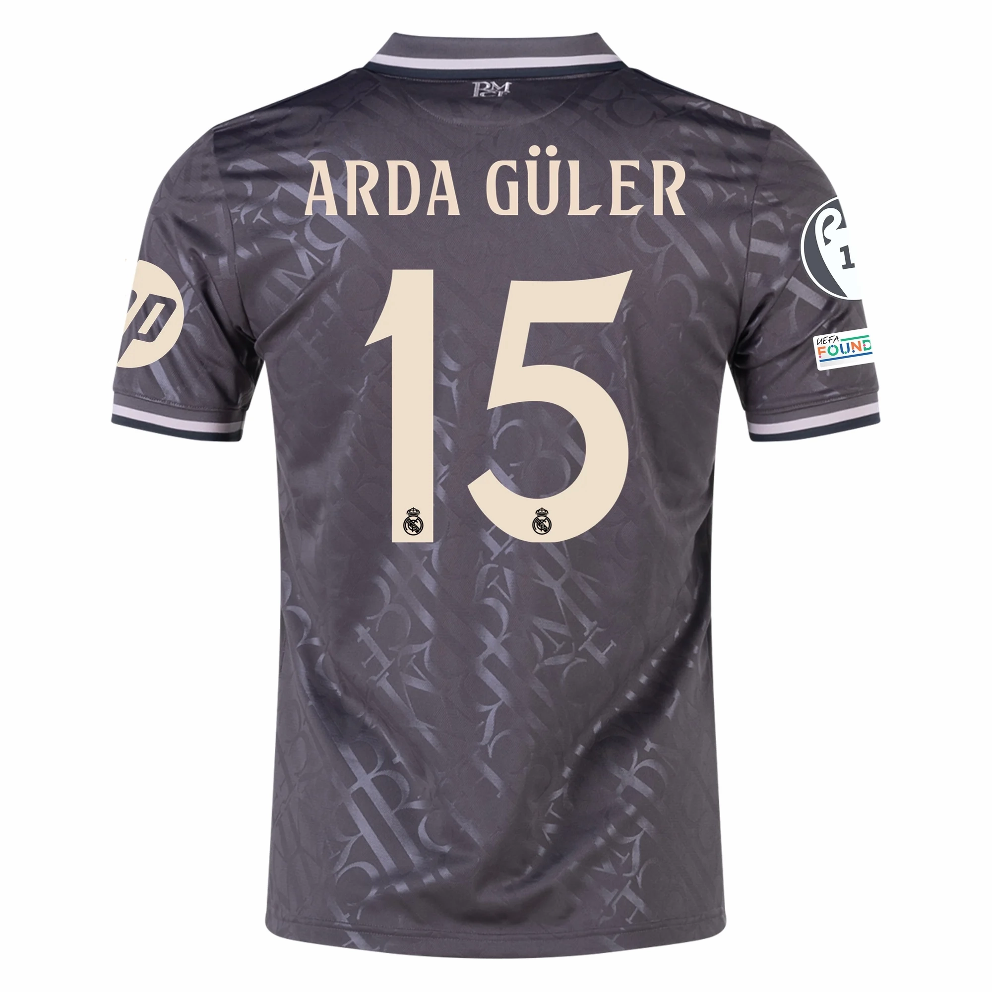 adidas Real Madrid Arda Guler Third Jersey w/ Champions League Patches   HP Sponsor 24/25 (Charcoal)