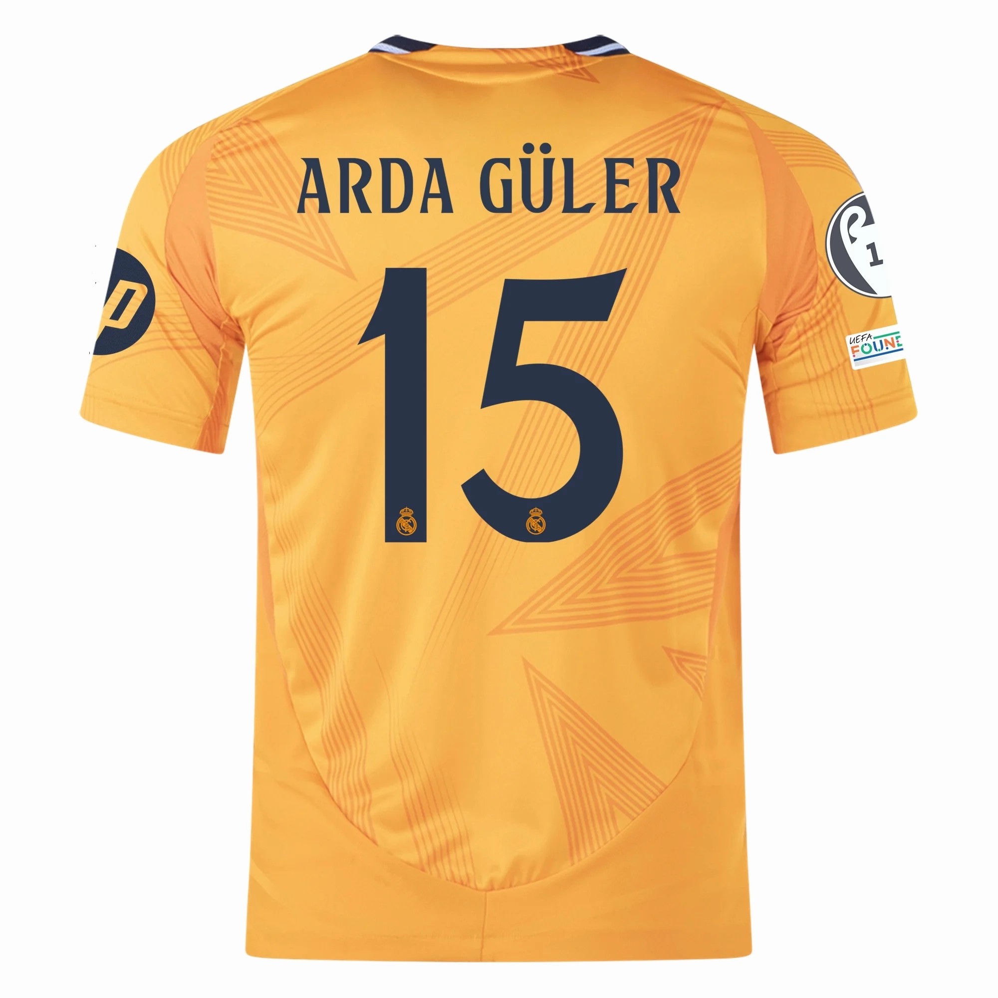 adidas Real Madrid Authentic Arda Guler Away Jersey w/ Champions League Patches 24/25 (Crew Orange)