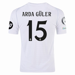 adidas Real Madrid Authentic Arda Guler Home Jersey w/ Champions League Patches 24/25 (White/Black)