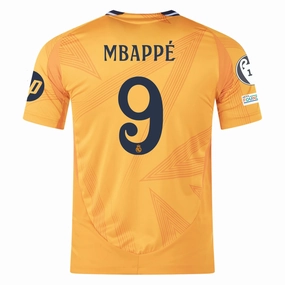 adidas Real Madrid Authentic Kylian Mbappe Away Jersey w/ Champions League Patches 24/25 (Crew Orange)