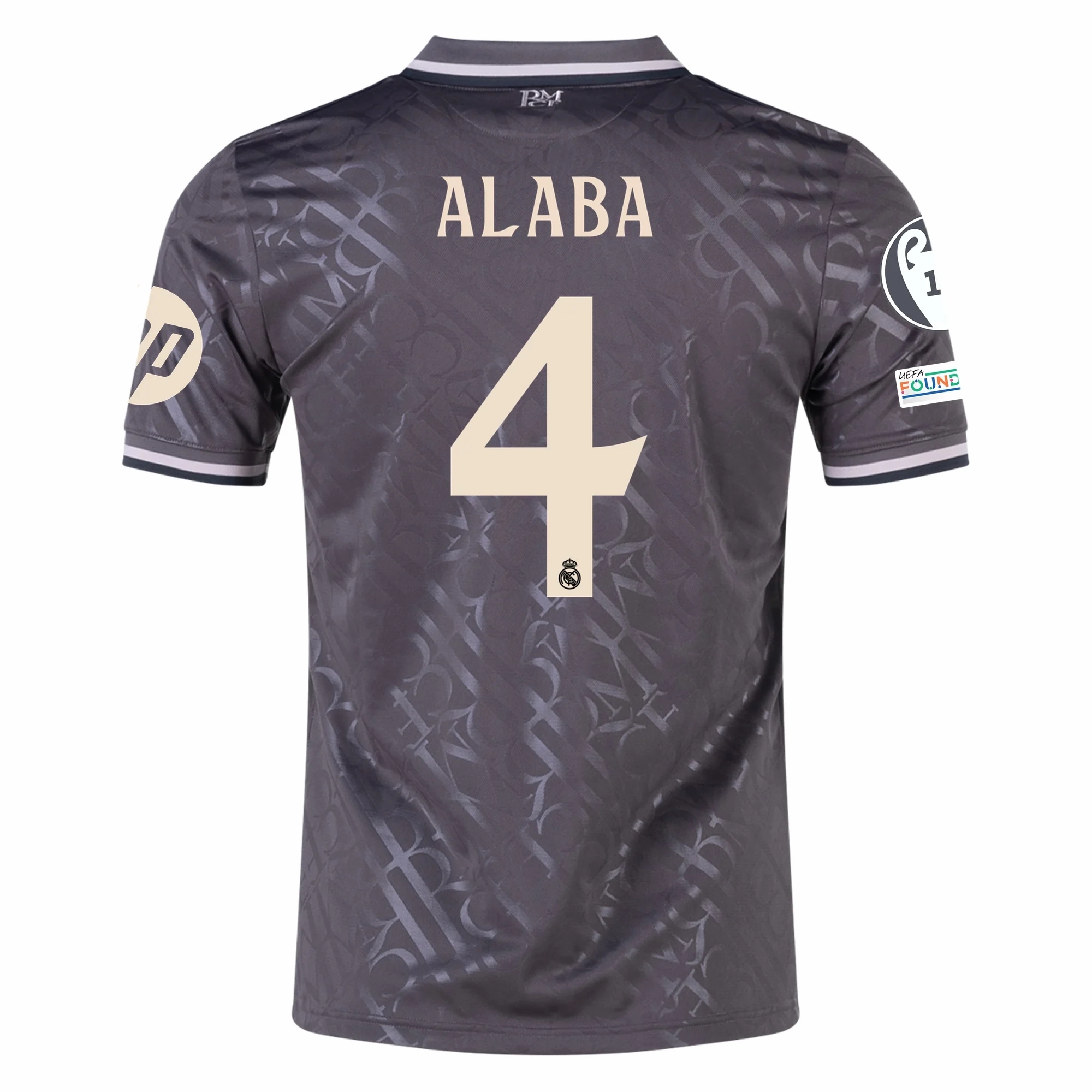 adidas Real Madrid David Alaba Third Jersey w/ Champions League Patches   HP Sponsor 24/25 (Charcoal)