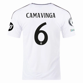 adidas Real Madrid Eduardo Camavinga Home Jersey 24/25 w/ Champions League Patches (White/Black)