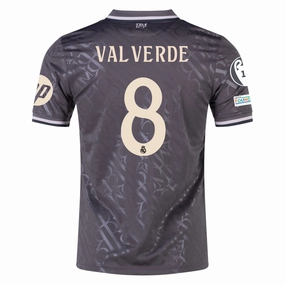adidas Real Madrid Federico Valverde Third Jersey w/ Champions League Patches   HP Sponsor 24/25 (Charcoal)