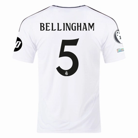 adidas Real Madrid Jude Bellingham Home Jersey 24/25 w/ Champions League Patches (White/Black)