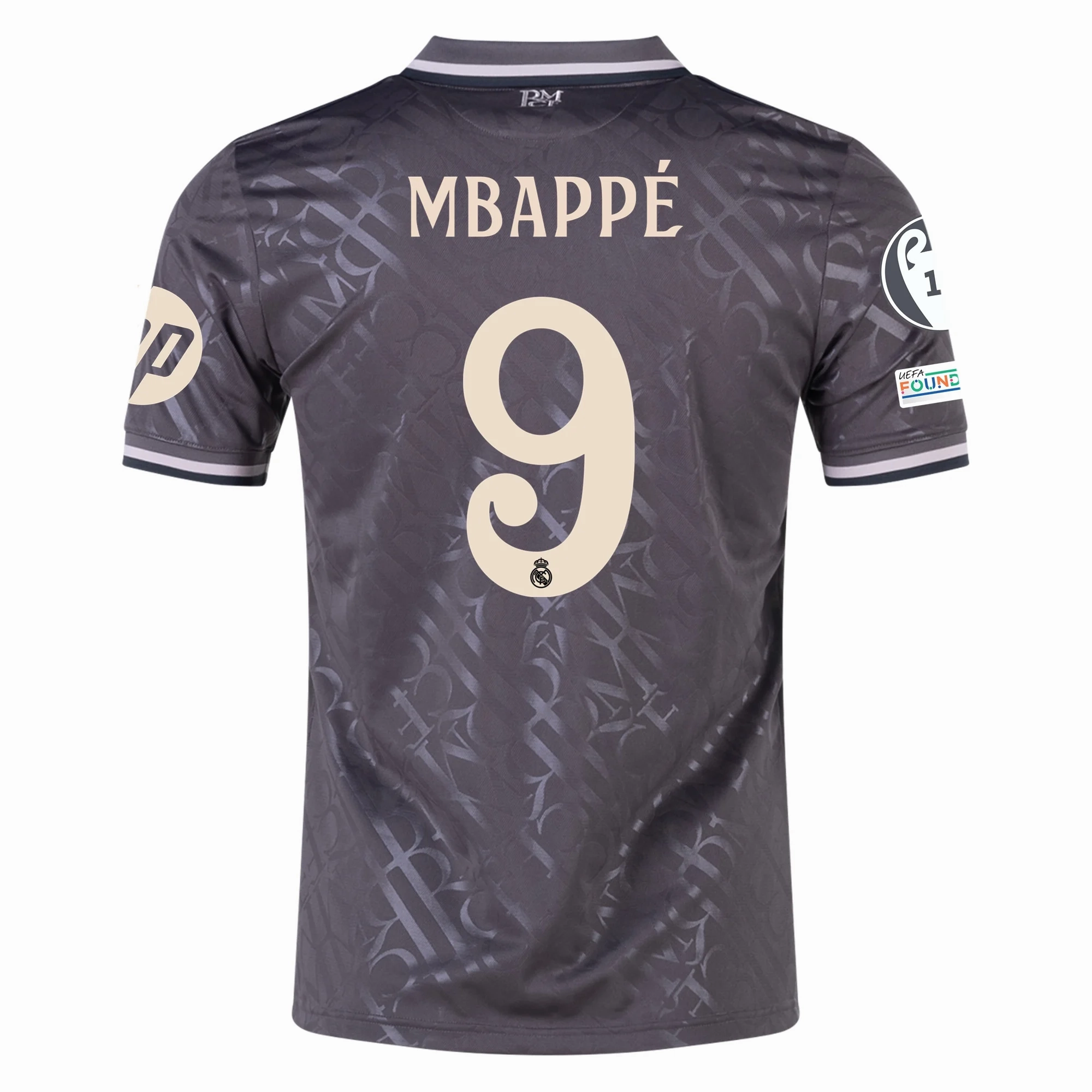 adidas Real Madrid Kylian Mbappe Third Jersey w/ Champions League Patches   HP Sponsor 24/25 (Charcoal)