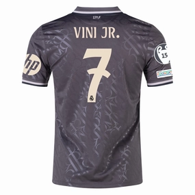 adidas Real Madrid Vini Jr. Third Jersey w/ Champions League Patches   HP Sponsor 24/25 (Charcoal)