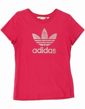 ADIDAS Womens Graphic T-Shirt Top IT 40 Small Pink Cotton