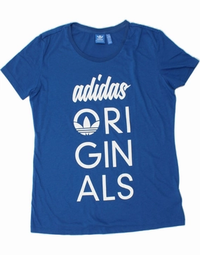 ADIDAS Womens Graphic T-Shirt Top UK 14 Large  Blue Polyester