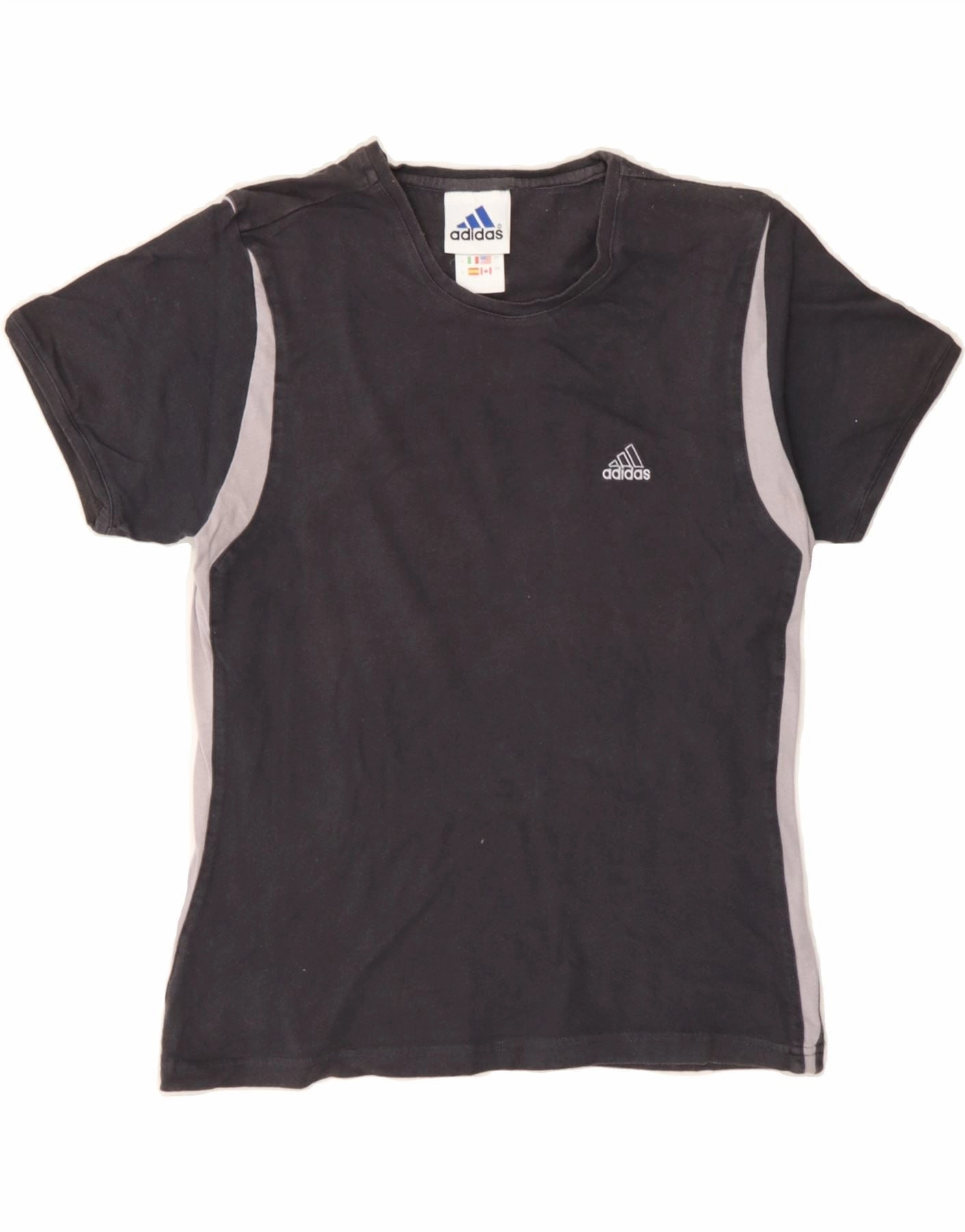 ADIDAS Womens T-Shirt Top UK 10 Small Grey Colourblock Cotton