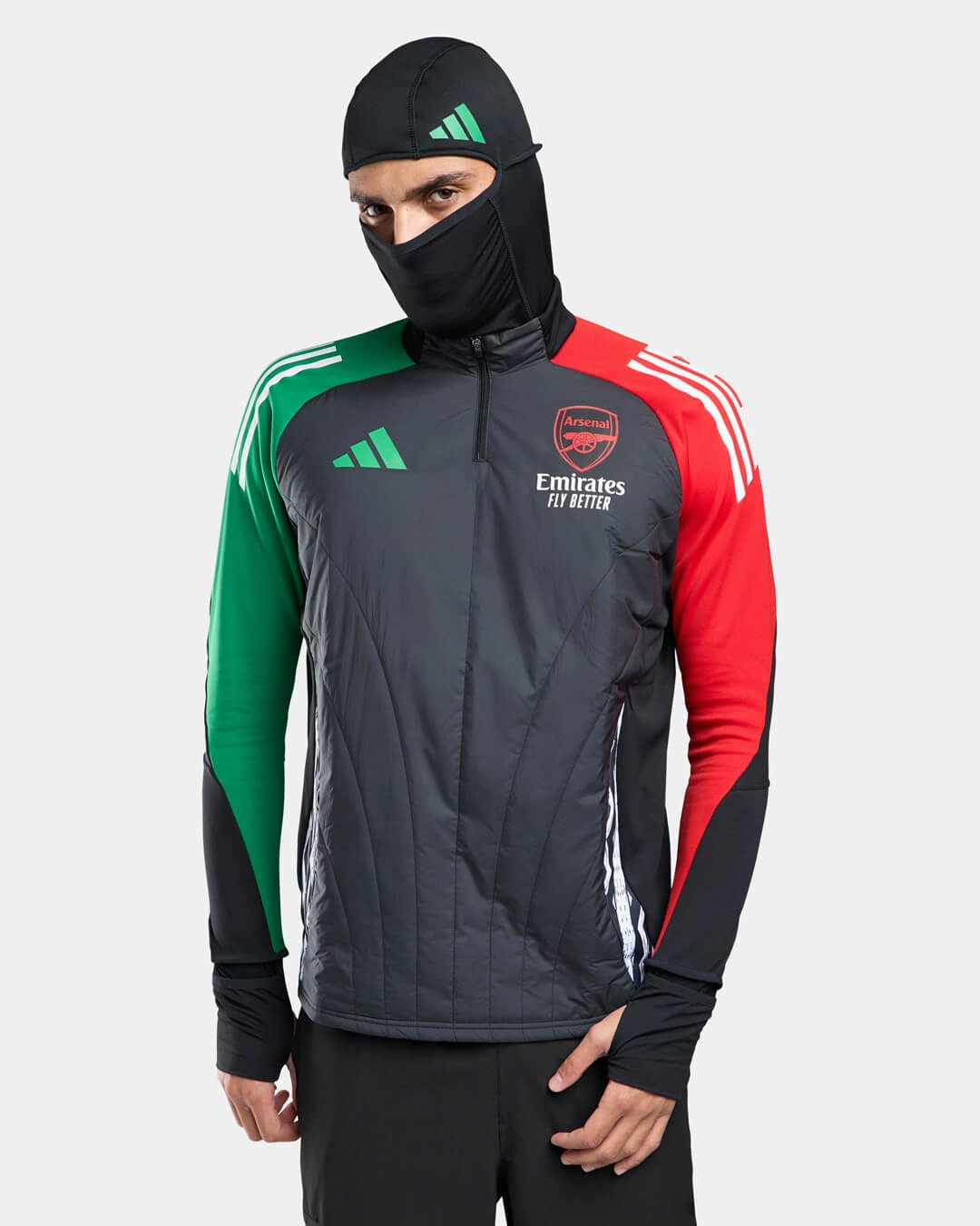 Haut 1/4 zip Arsenal 2025 Cagoule Intégrée - Noir/Rouge/vert