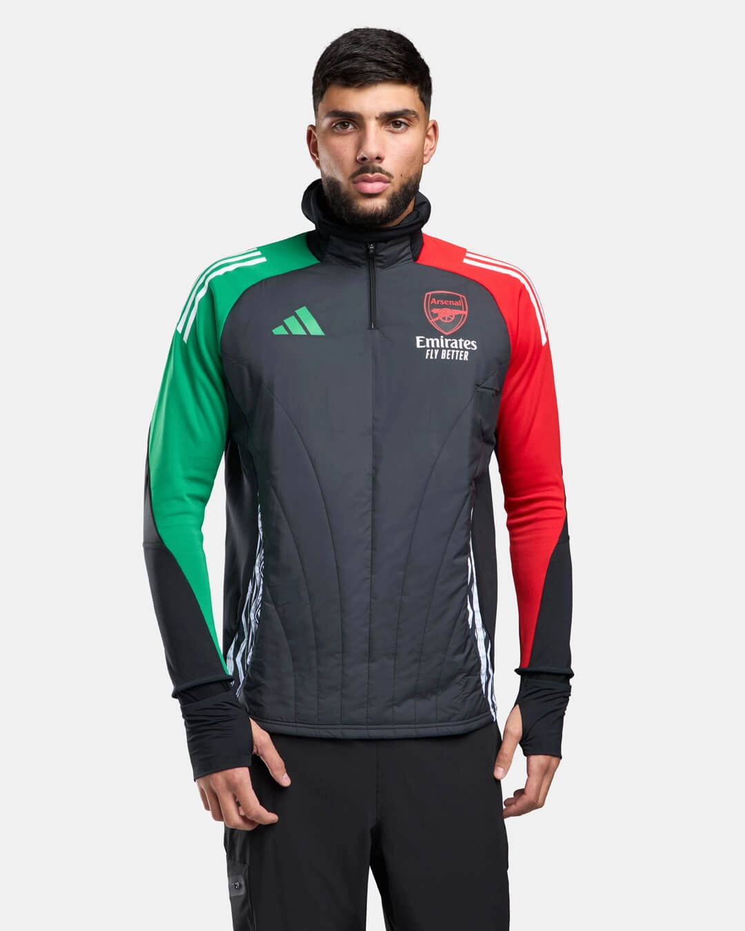 Haut 1/4 zip Arsenal 2025 Cagoule Intégrée - Noir/Rouge/vert