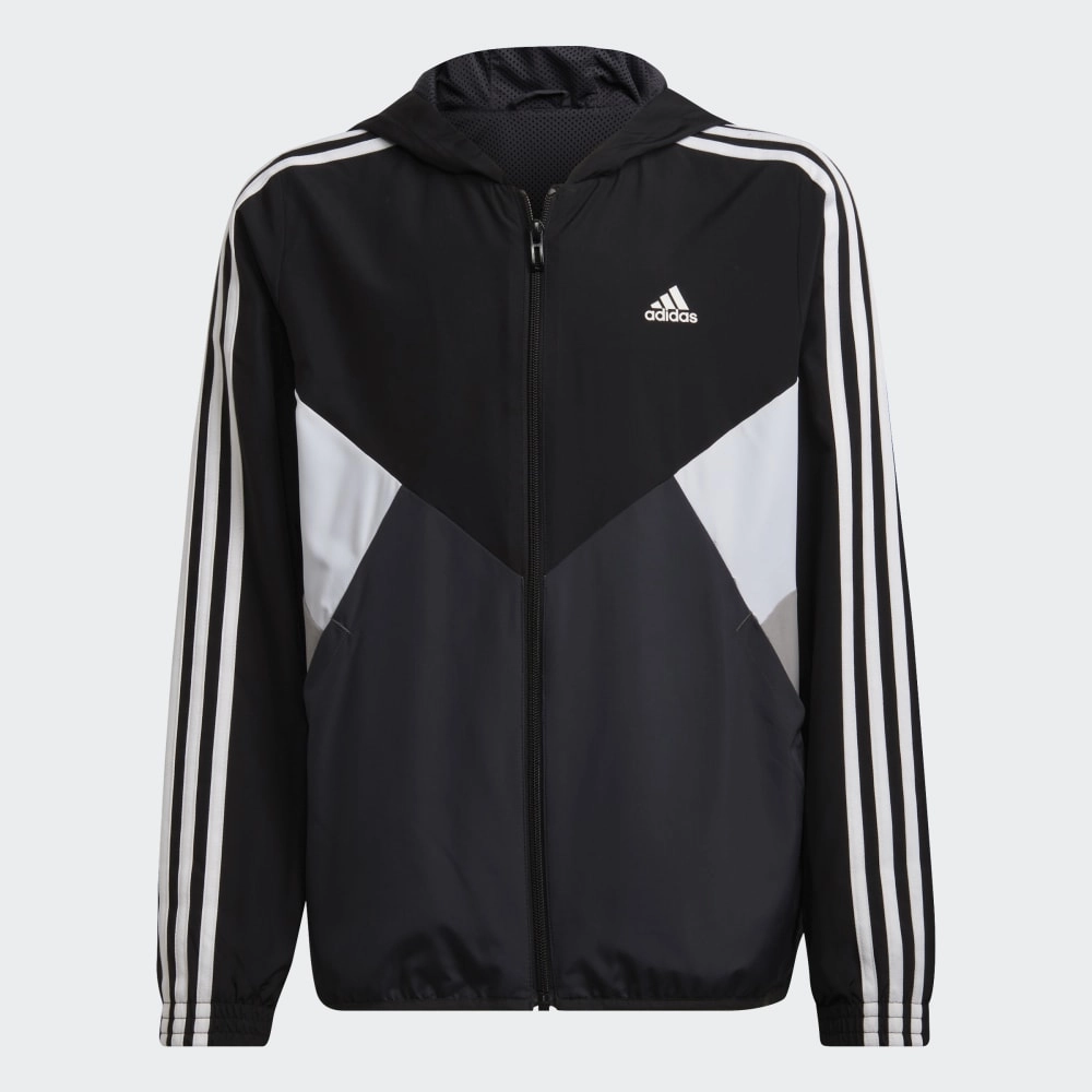 Veste Coupe-Vent Adidas Colorblock Junior - Noir/Blanc/Gris