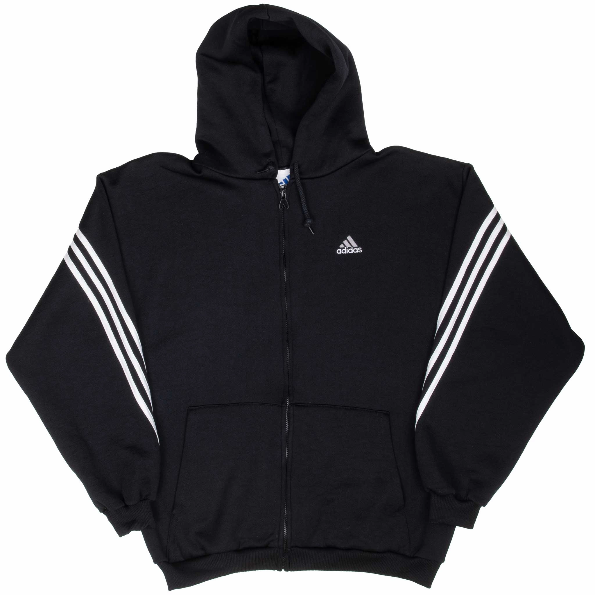 VINTAGE ADIDAS BLACK HOODED TRACK JACKET 1990S SMALL MADE IN USA