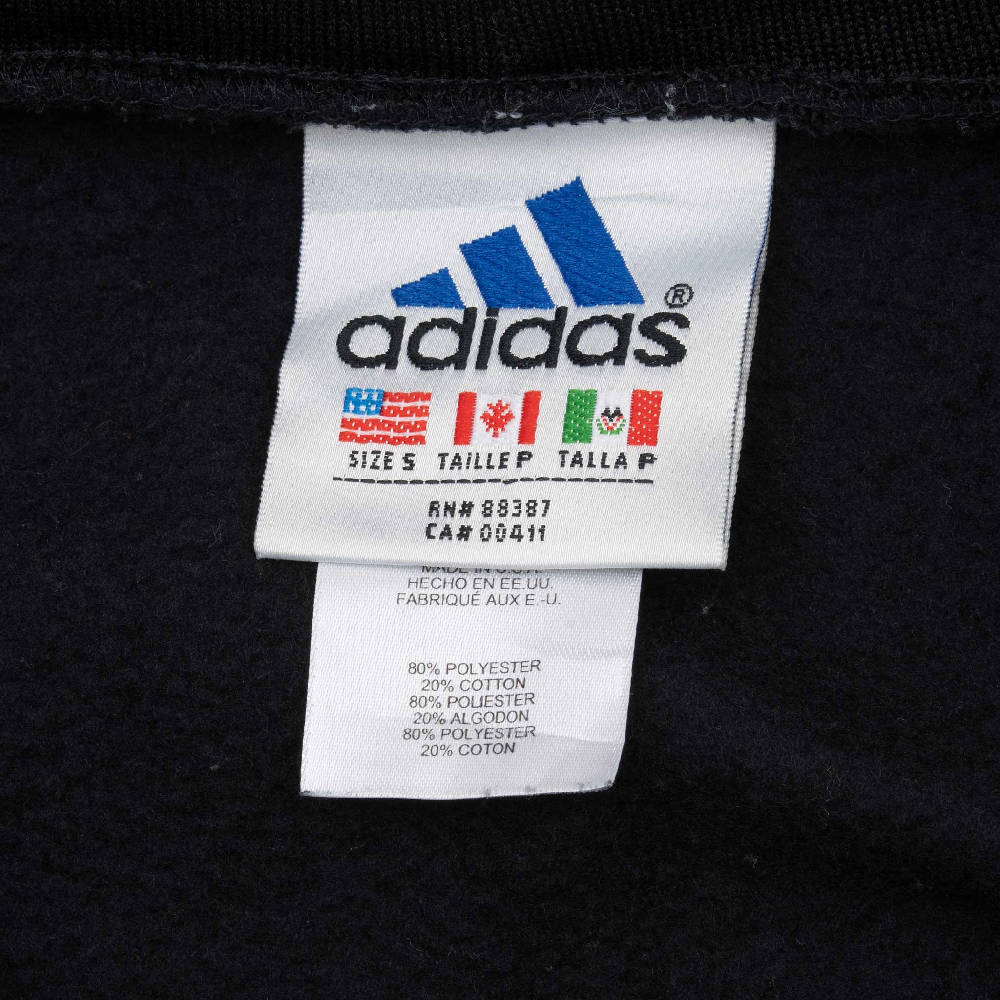 VINTAGE ADIDAS BLACK HOODED TRACK JACKET 1990S SMALL MADE IN USA