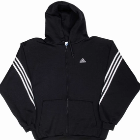 VINTAGE ADIDAS BLACK HOODED TRACK JACKET 1990S SMALL MADE IN USA