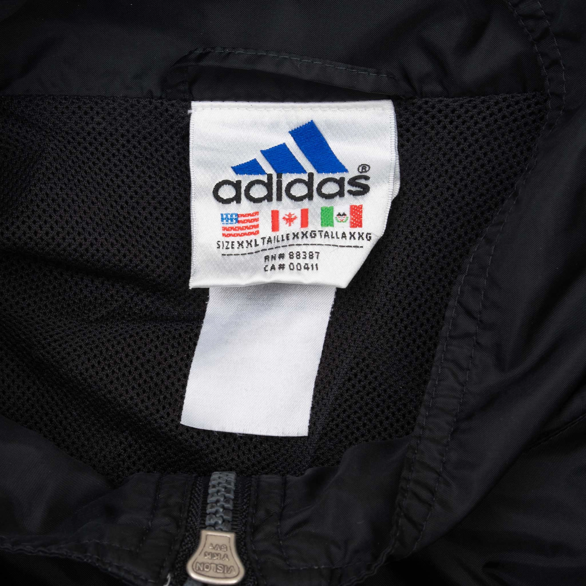 VINTAGE ADIDAS BLACK WINDBREAKER JACKET 1990S 2XL