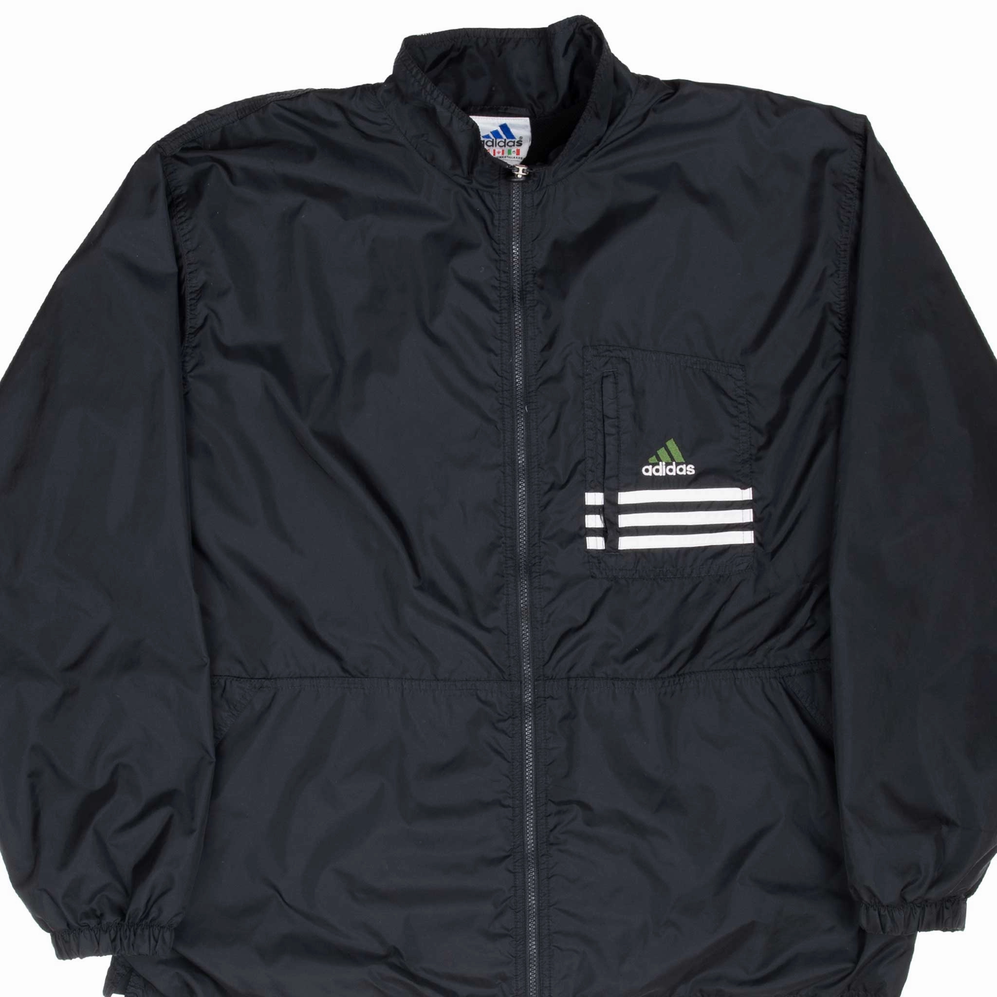 VINTAGE ADIDAS BLACK WINDBREAKER JACKET 1990S 2XL