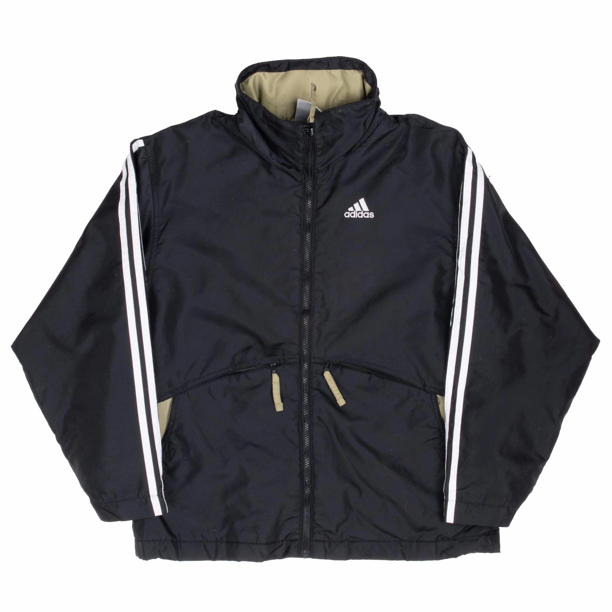 VINTAGE ADIDAS BLACK WINDBREAKER JACKET 1990S SMALL