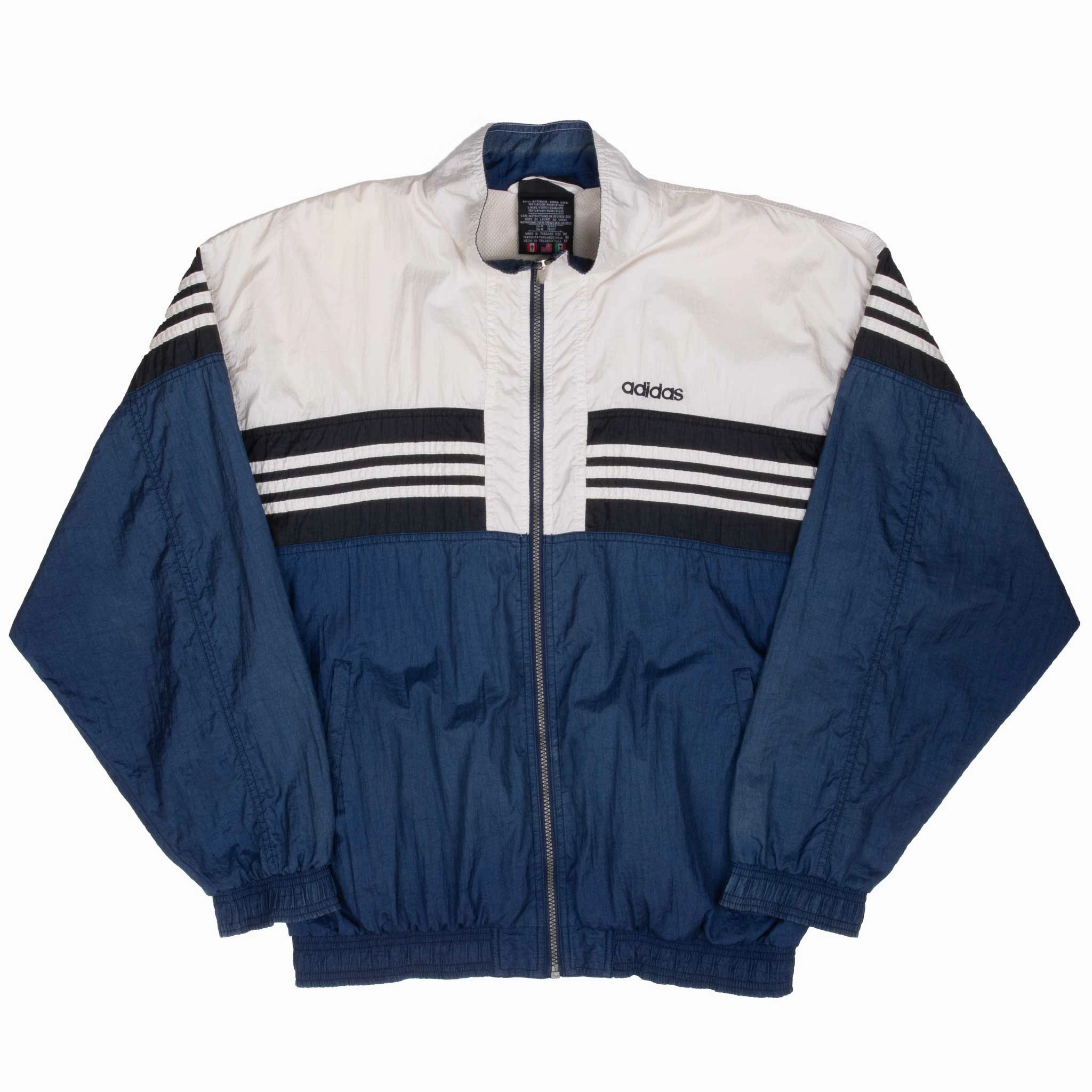 VINTAGE ADIDAS BLUE & WHITE WINDBREAKER JACKET 1990S MEDIUM