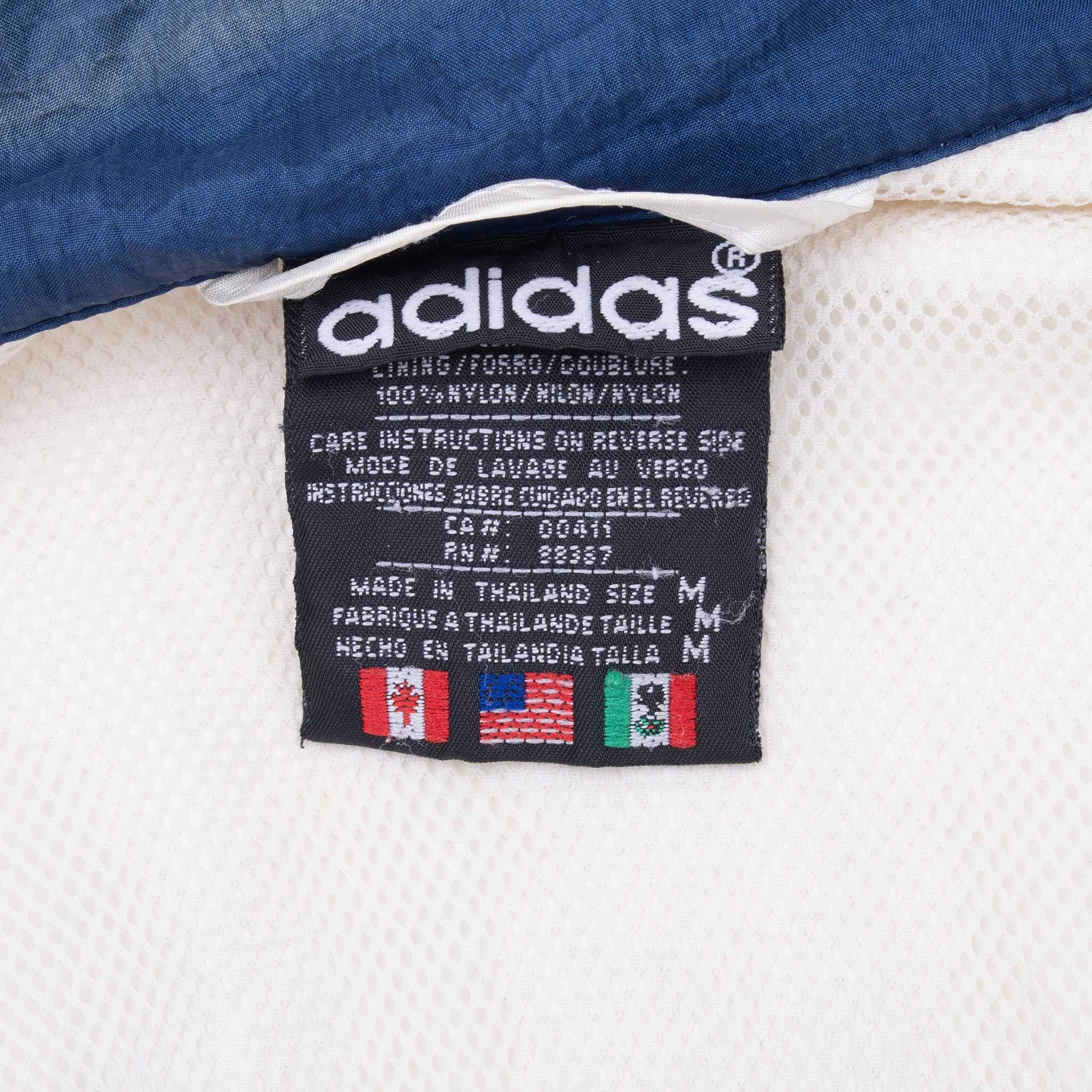 VINTAGE ADIDAS BLUE & WHITE WINDBREAKER JACKET 1990S MEDIUM