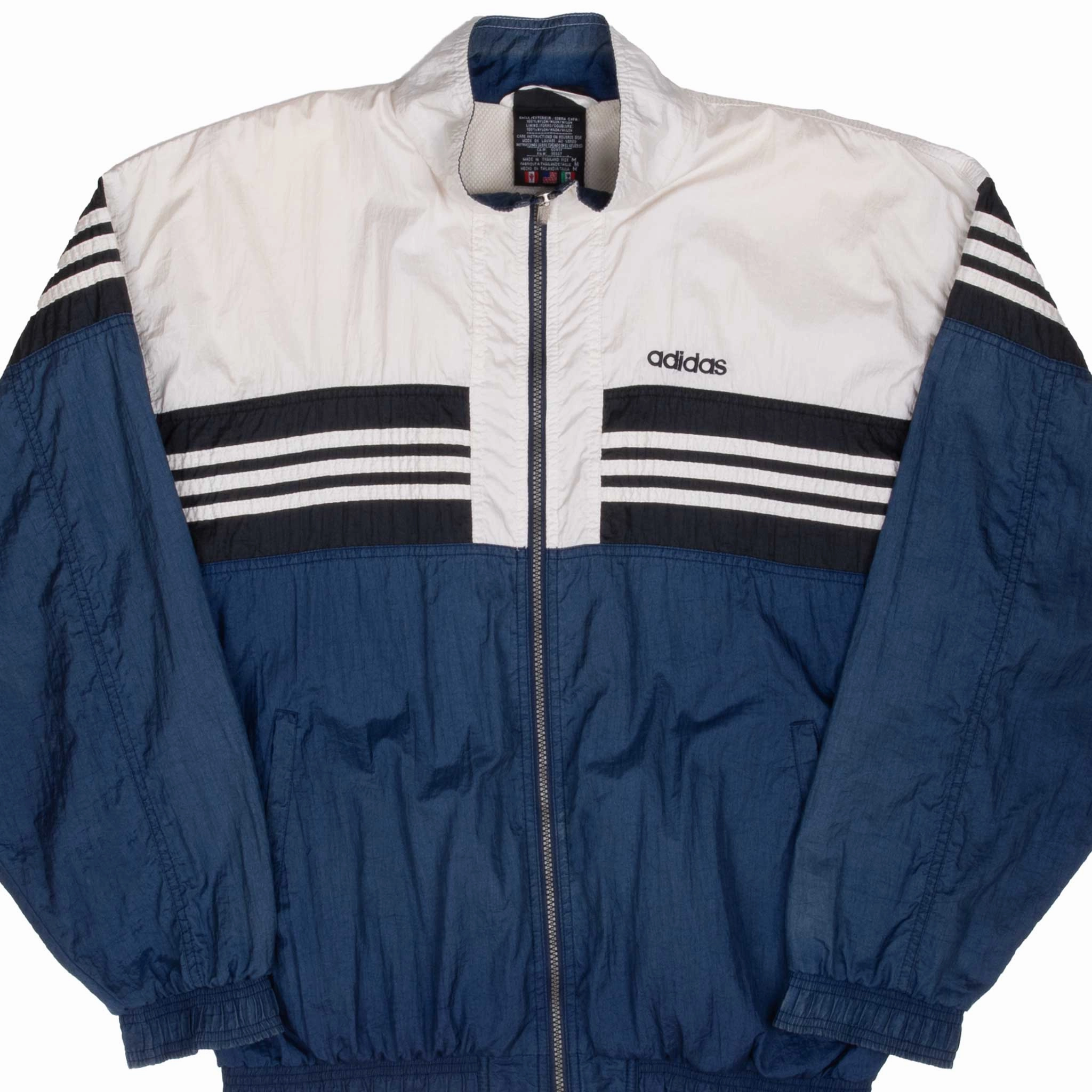 VINTAGE ADIDAS BLUE & WHITE WINDBREAKER JACKET 1990S MEDIUM