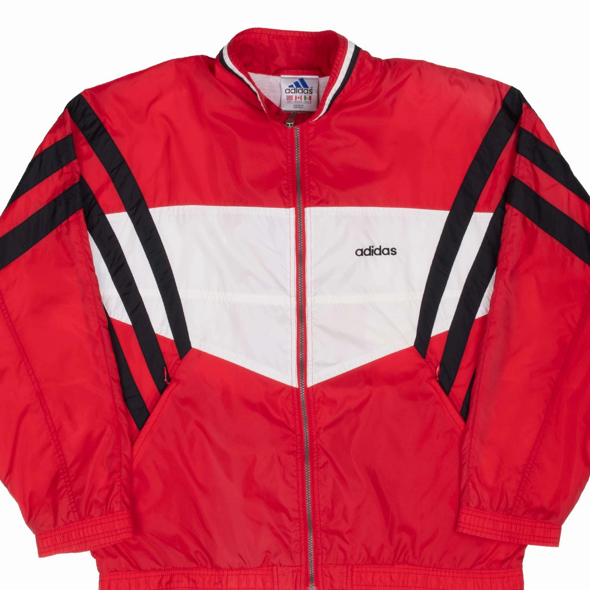 VINTAGE ADIDAS RED & WHITE WINDBREAKER JACKET 1990S LARGE