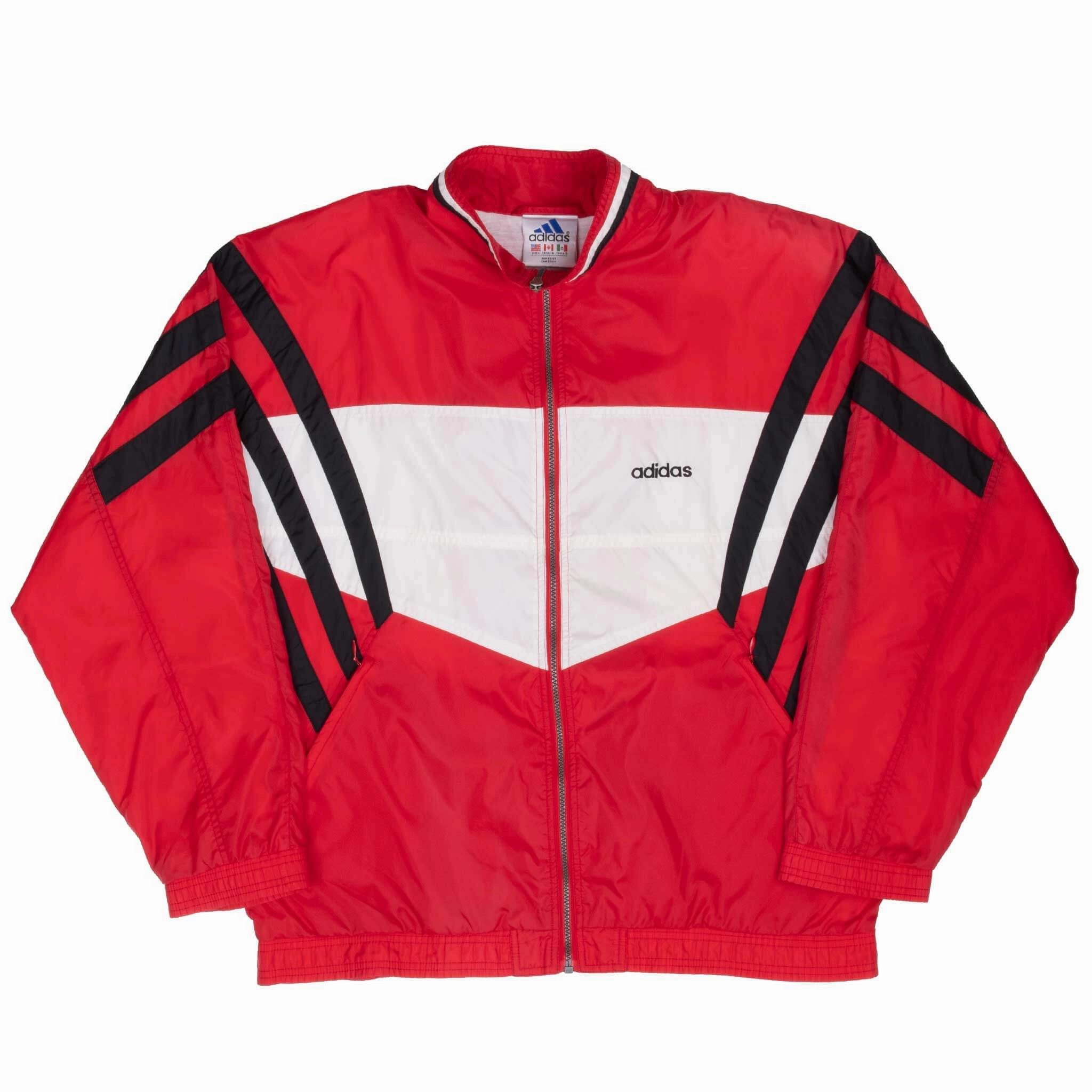 VINTAGE ADIDAS RED & WHITE WINDBREAKER JACKET 1990S LARGE