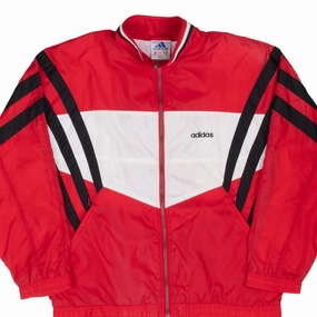 VINTAGE ADIDAS RED & WHITE WINDBREAKER JACKET 1990S LARGE