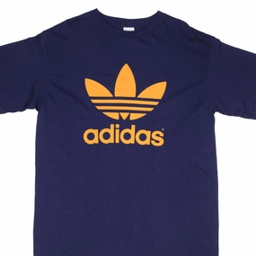 VINTAGE ADIDAS SPELLOUT 1990S NAVY BLUE TEE SHIRT SIZE LARGE MADE IN USA