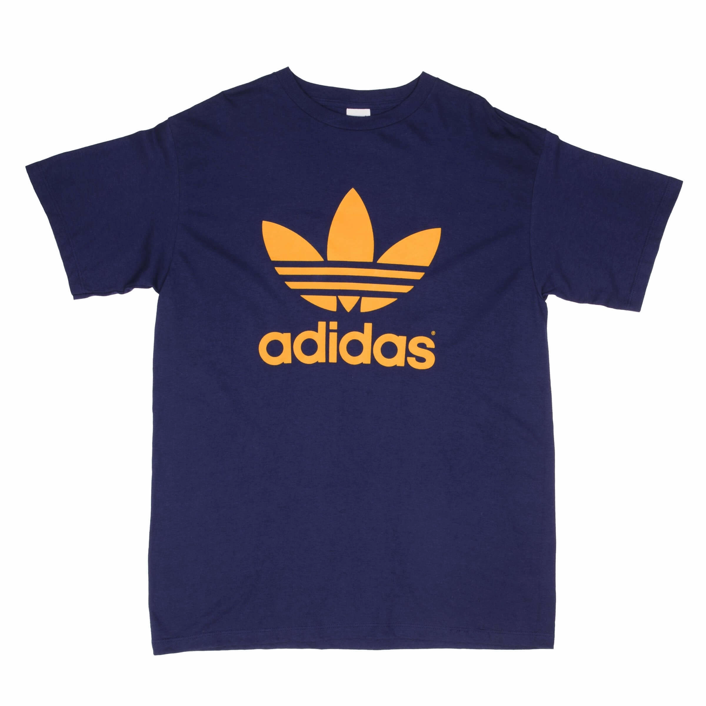 VINTAGE ADIDAS SPELLOUT 1990S NAVY BLUE TEE SHIRT SIZE LARGE MADE IN USA