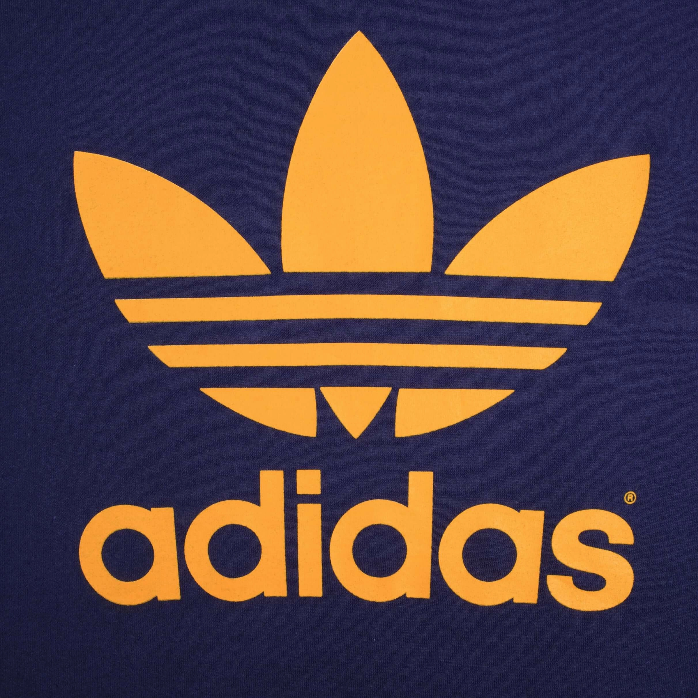 VINTAGE ADIDAS SPELLOUT 1990S NAVY BLUE TEE SHIRT SIZE LARGE MADE IN USA