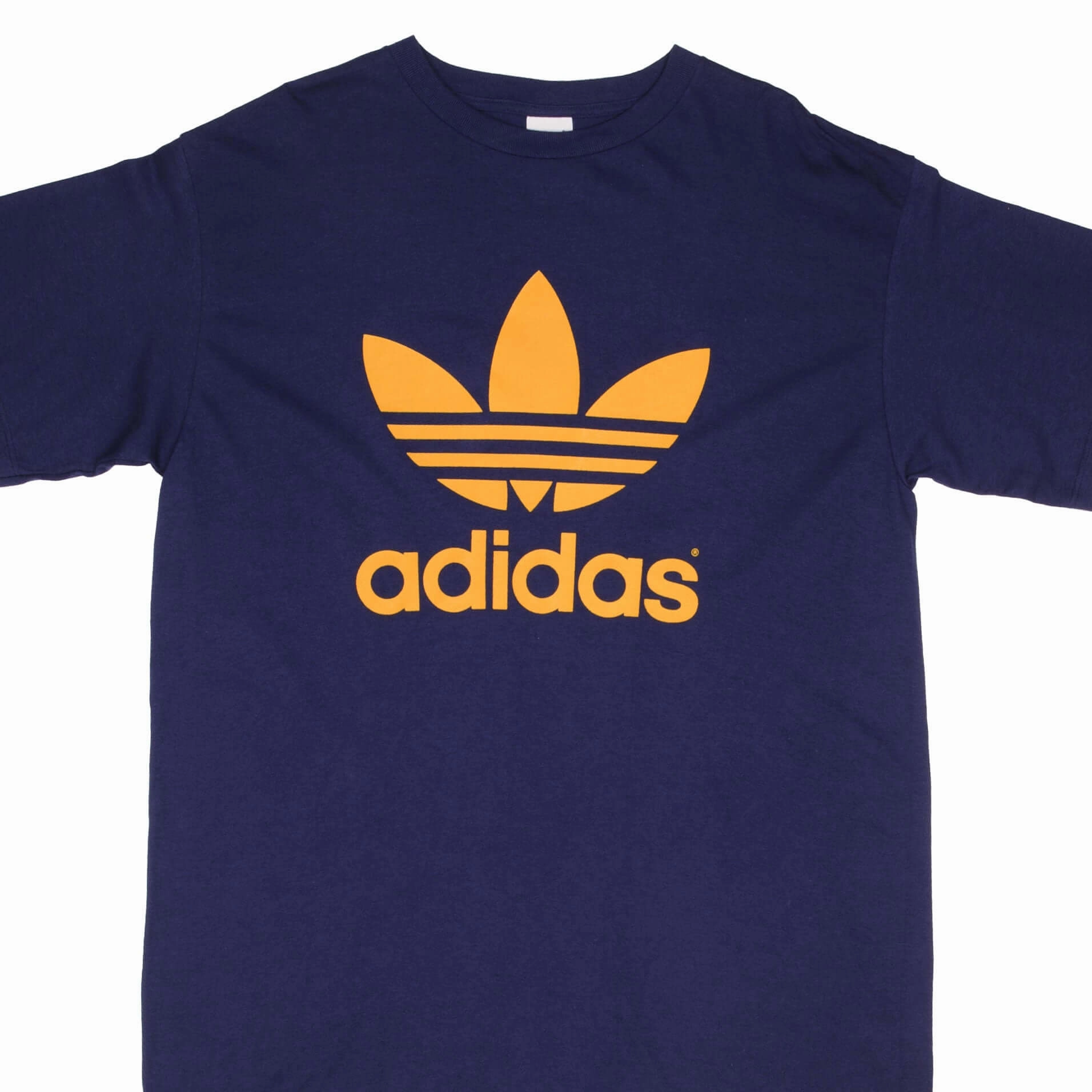 VINTAGE ADIDAS SPELLOUT 1990S NAVY BLUE TEE SHIRT SIZE LARGE MADE IN USA