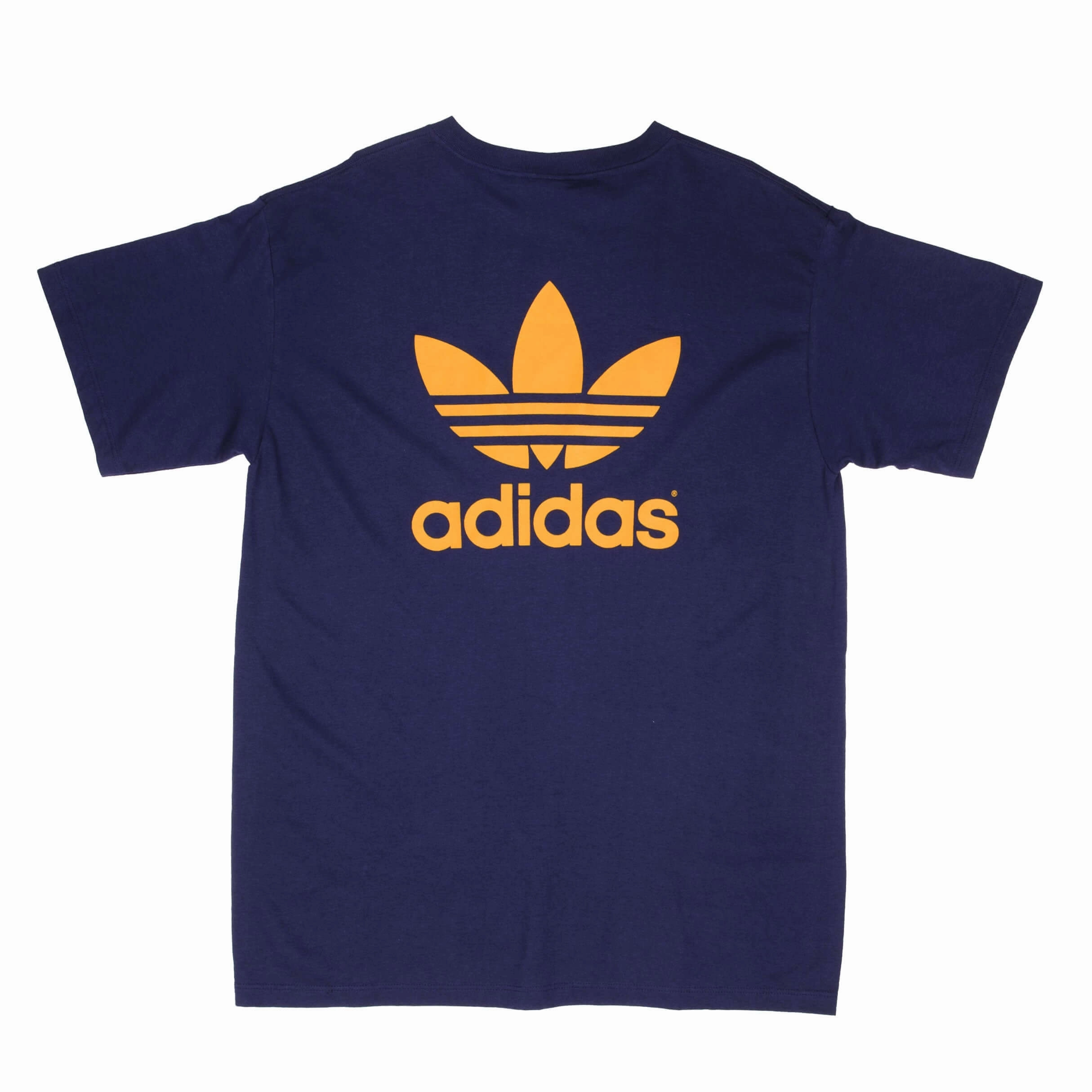 VINTAGE ADIDAS SPELLOUT 1990S NAVY BLUE TEE SHIRT SIZE LARGE MADE IN USA