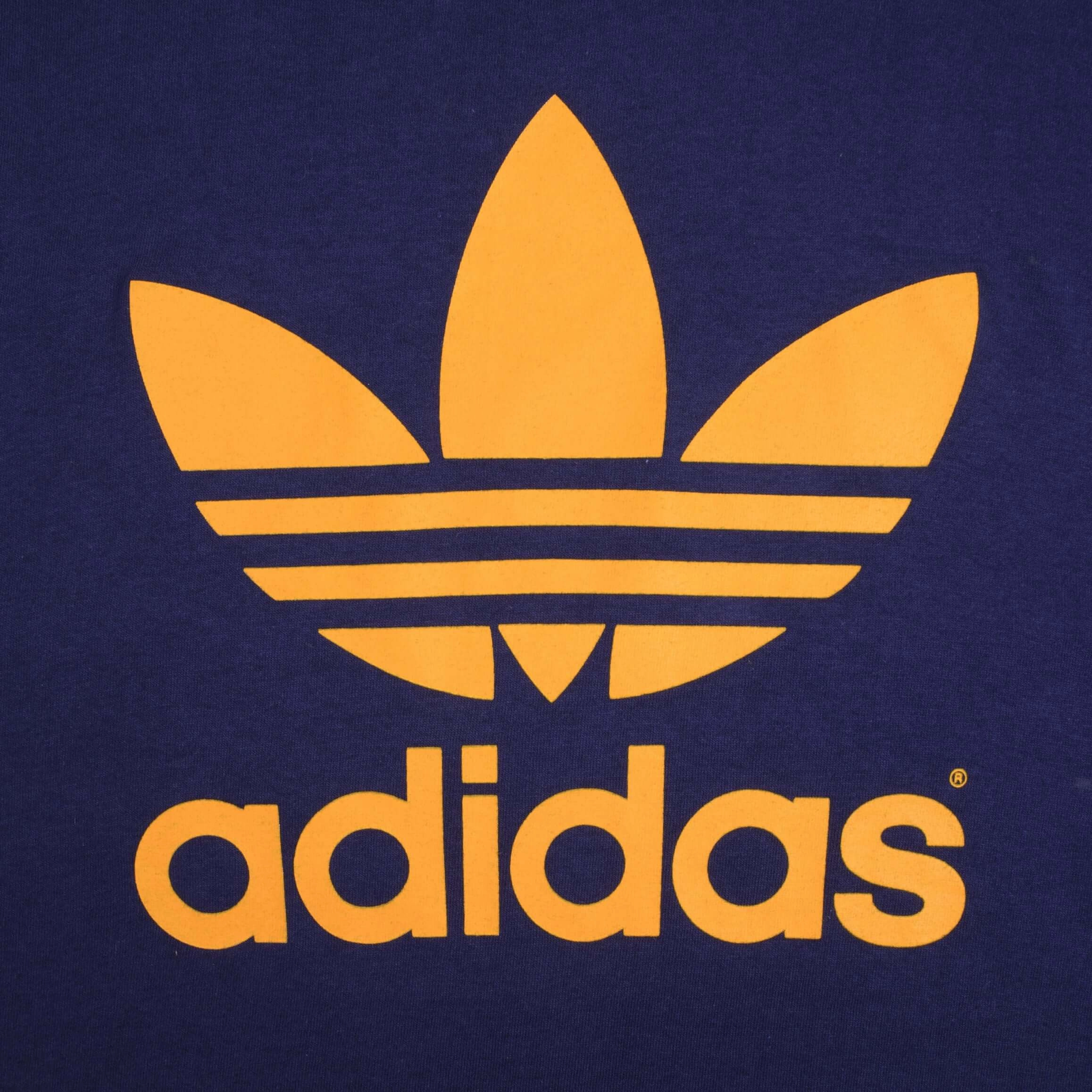 VINTAGE ADIDAS SPELLOUT 1990S NAVY BLUE TEE SHIRT SIZE LARGE MADE IN USA